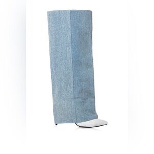 AZALEA WANG ELORA KNEE HIGH FOLDOVER STILETTO BOOT IN DENIM